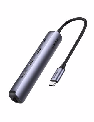 Fotografija izdelka UGREEN 5v1 USB-C Hub, USB 3.0 A+HDMI+RJ45+PD - box