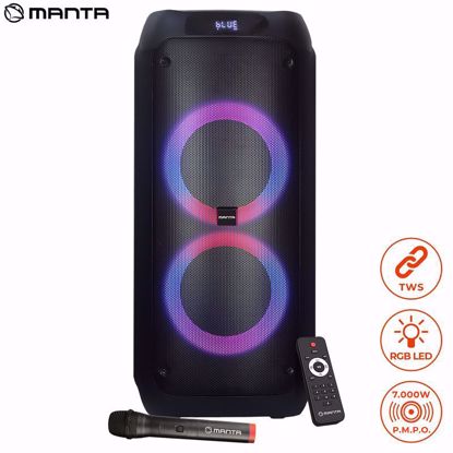 Fotografija izdelka MANTA SPK5300, Karaoke, vgrajena baterija, Bluetoth/USB/MP3/RADIO FM, Disco LED lučke, TWS, 7.000W P.M.P.O