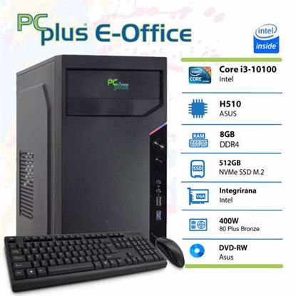 Fotografija izdelka PCPLUS e-Office i3-10100 8GB 512GB NVMe SSD tipkovnica miška DOS