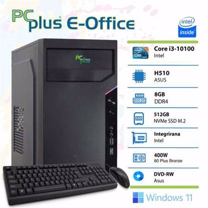 Fotografija izdelka PCPLUS e-Office i3-10100 8GB 512GB NVMe SSD Windows 11 Home tipkovnica miška