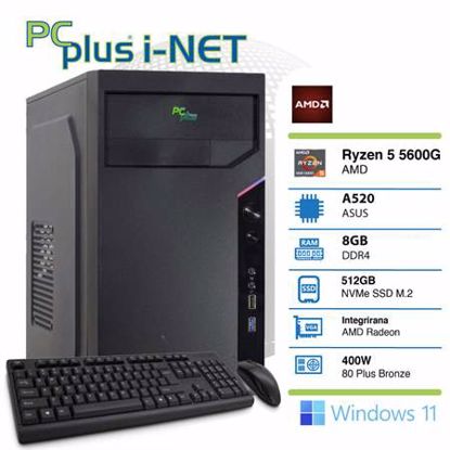 Fotografija izdelka PCPLUS i-NET Ryzen 5 5600G 8GB 512GB NVMe M.2 SSD Windows 11 Home tipkovnica miška