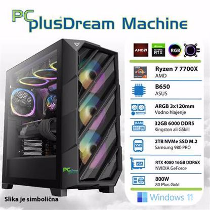 Fotografija izdelka PCPLUS Dream Machine Ryzen 7 7700X 32GB 2TB NVMe SSD GeForce RTX 4080 16GB Windows 11 Home vodno hlajenje gaming namizni računalnik