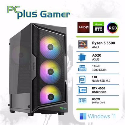 Fotografija izdelka PCplus Gamer Ryzen 5 5500 16GB 1TB NVMe SSD GeForce RTX 4060 8GB Windows 11 Home gaming