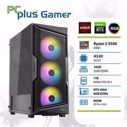 Fotografija izdelka PCPLUS Gamer Ryzen 5 5500 16GB 1TB NVMe SSD GeForce RTX 4060 8GB RGB gaming DOS
