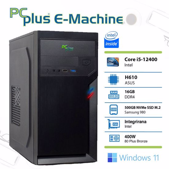 Fotografija izdelka PCPLUS E-machine i5-12400 16GB 500GB NVMe SSD Windows 11 Pro namizni računalnik