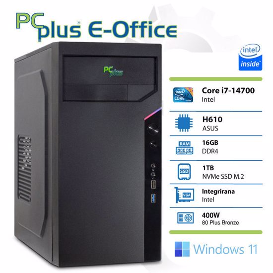 Fotografija izdelka PCPLUS e-Office i7-14700 16GB 1TB NVMe SSD Windows 11 Pro namizni računalnik