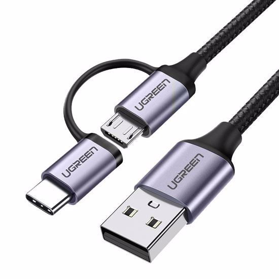 Fotografija izdelka Ugreen USB-A na Micro USB + USB-C kabel pleten 1m 