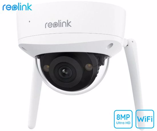 Fotografija izdelka Reolink W437 IP kamera, 8MP Ultra HD, zaščita IK10, WiFi 6, IR nočno snemanje, LED reflektorji, aplikacija, vodoodporna, dvosmerna komunikacija, bela