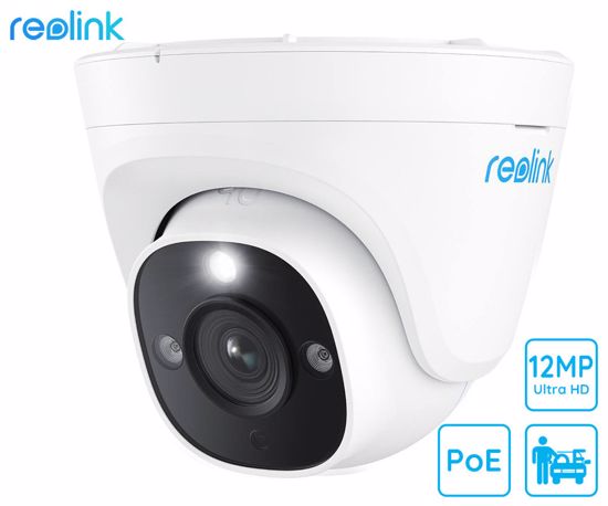 Fotografija izdelka Reolink P344 IP kamera, PoE, 12MP UHD+, IR nočno snemanje, LED reflektor, aplikacija, IP67 vodoodpornost, dvosmerna komunikacija, bela