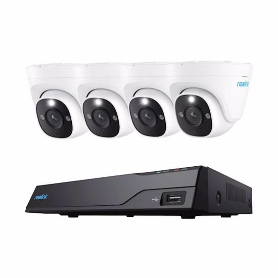 Fotografija izdelka Reolink NVS8-12MD4 varnostni komplet, 1x NVS snemalna enota (2TB) + 4x IP kamera, 4K 12MP Ultra HD+, PoE, barvno nočno snemanje, LED reflektor, aplikacija, IP67, dvosmerna komunikacija