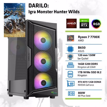 Fotografija izdelka PCPLUS Gamer Ryzen 7 7700X 16GB 1TB NVMe SSD GeForce RTX 4070 12GB RGB gaming namizni računalnik
