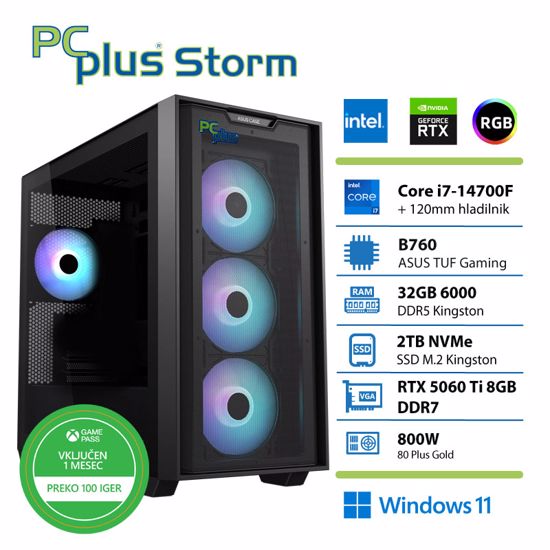 Fotografija izdelka PCPLUS Storm Core i7-14700F 32GB 2TB SSD RTX 5060Ti 8GB Windows 11 Home + Xbox GP gaming
