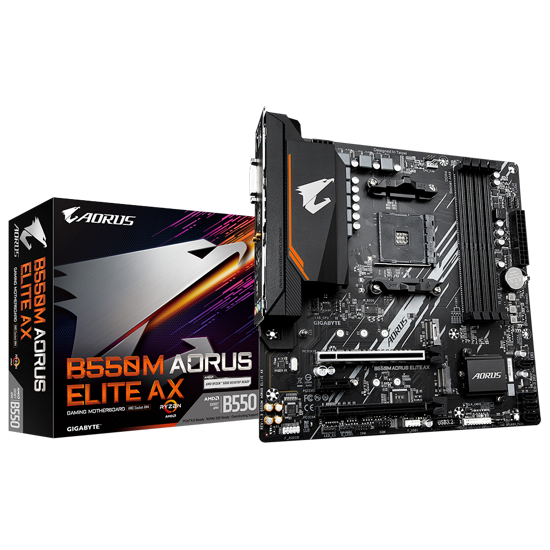 Fotografija izdelka GIGABYTE B550M AORUS ELITE AX, DDR4, SATA3, USB3.2Gen1, HDMI, AM4 mATX