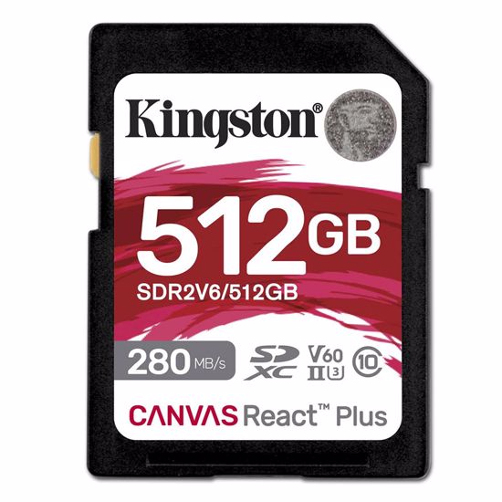 Fotografija izdelka KINGSTON Canvas React Plus V60 SD 512GB Class10 UHS-II (SDR2V6/512GB) spominska kartica