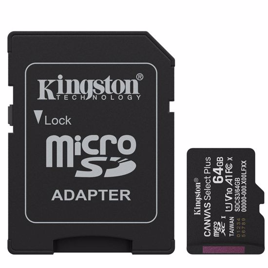 Fotografija izdelka KINGSTON Canvas Select Plus microSD 128GB Class10 UHS-I adapter (SDCS3/64GB) spominska kartica