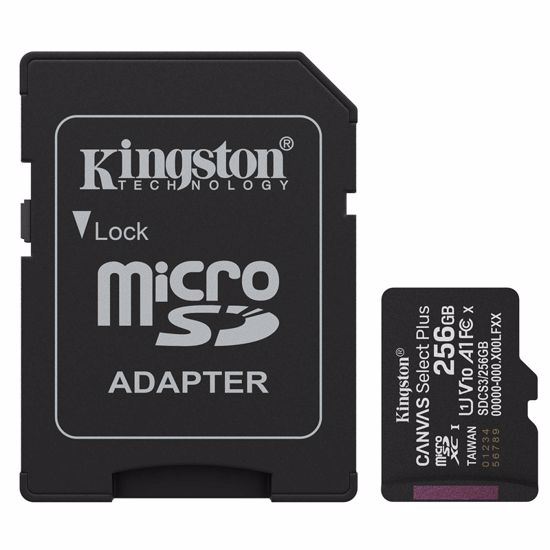 Fotografija izdelka KINGSTON Canvas Select Plus microSD 256GB Class10 UHS-I adapter (SDCS3/256GB) spominska kartica
