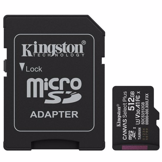 Fotografija izdelka KINGSTON Canvas Select Plus microSD 512GB Class10 UHS-I adapter (SDCS3/512GB) spominska kartica