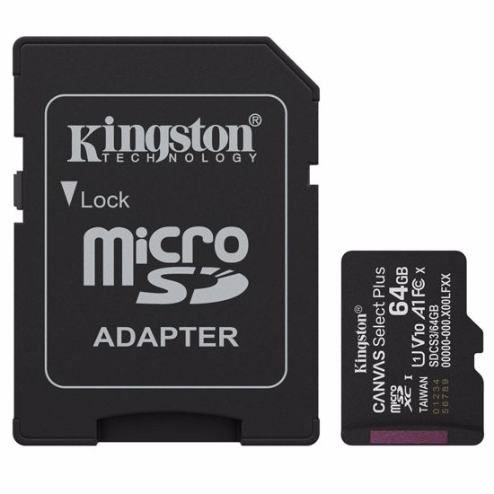 Fotografija izdelka KINGSTON Canvas Select Plus microSD 64GB Class10 UHS-I adapter (SDCS3/64GB) spominska kartica