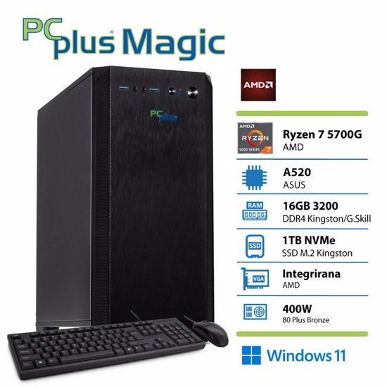 Fotografija izdelka PCPLUS Magic Ryzen 7 5700G 16GB 1TB SSD Windows 11 Home tipkovnica miška namizni računalnik