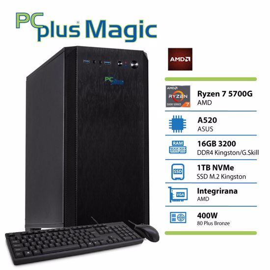 Fotografija izdelka PCPLUS Magic Ryzen 7 5700G 16GB 1TB SSD tipkovnica miška namizni računalnik