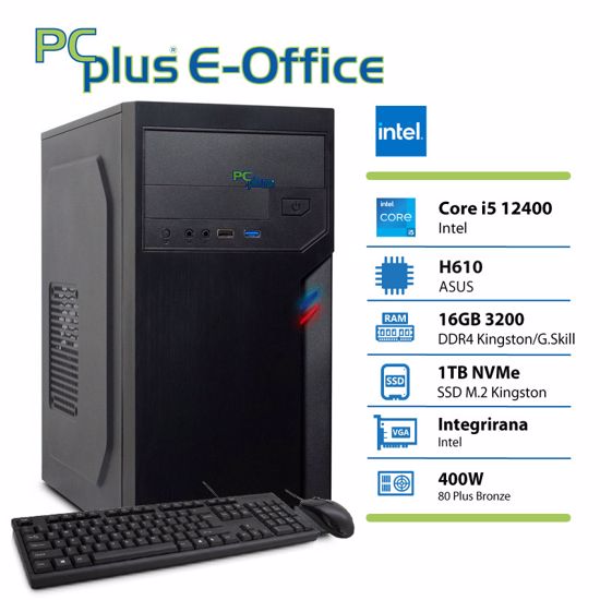 Fotografija izdelka PCPLUS e-office i5 12400 16GB 1TB SSD tipkovnica miška namizni računalnik