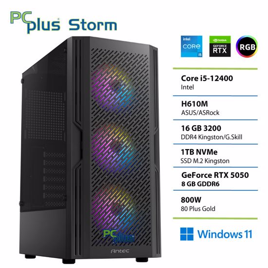 Fotografija izdelka PCPLUS Storm Core i5 12400F 16GB 1TB SSD RTX 5050 8GB Windows 11 Home gaming namizni računalnik