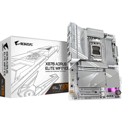Fotografija izdelka GIGABYTE X870 AORUS ELITE WIFI7 ICE, DDR5, SATA3, USB4, DP, 2.5GbE, WiFi 7, AM5 ATX