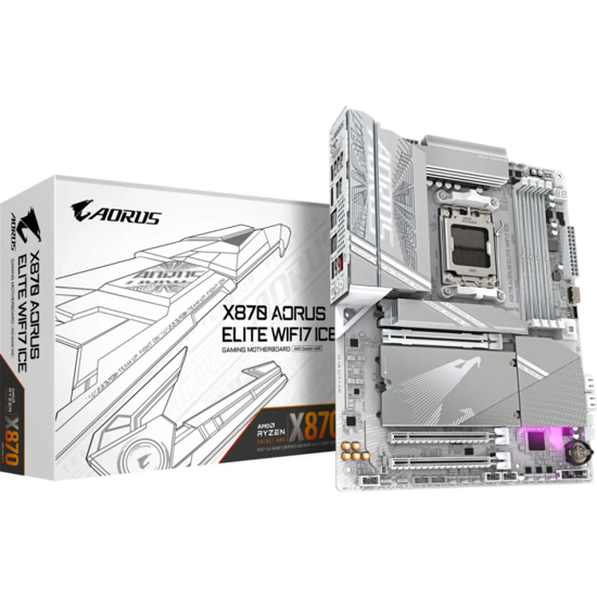 Fotografija izdelka GIGABYTE X870 AORUS ELITE WIFI7 ICE, DDR5, SATA3, USB4, DP, 2.5GbE, WiFi 7, AM5 ATX