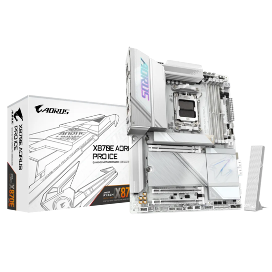Fotografija izdelka GIGABYTE X870E AORUS PRO ICE, DDR5, SATA3, USB4, DP, 2.5GbE, WiFi 7, AM5 ATX