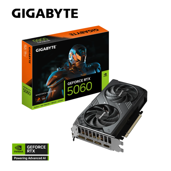 Fotografija izdelka Grafična kartica GIGABYTE GeForce RTX 5060 Windforce MAX OC 8G, 8GB GDDR7, PCI-E 5.0