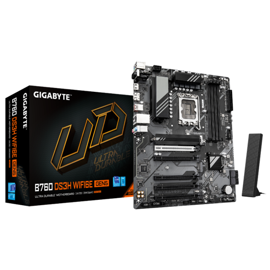 Fotografija izdelka GIGABYTE B760 DS3H WF6E GEN5, DDR5, SATA3, USB3.2Gen2, DP, WiFi, LGA1700 ATX