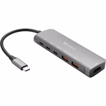 Fotografija izdelka Sandberg USB-C Dock HDMI + 2xUSB-A + 2xUSB-C + PD 100W priklopna postaja