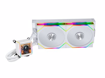 Fotografija izdelka Komplet za tekočinsko hlajenje AIO Liquid Cooler Lian Li GALAHAD II LCD 280 TL Wireless, ARGB, bel