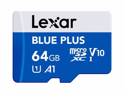 Fotografija izdelka Spominska kartica Lexar BLUE PLUS, Micro SDXC, 64GB, 100MB/s, U1, V10, A1, UHS-I, z adapterjem