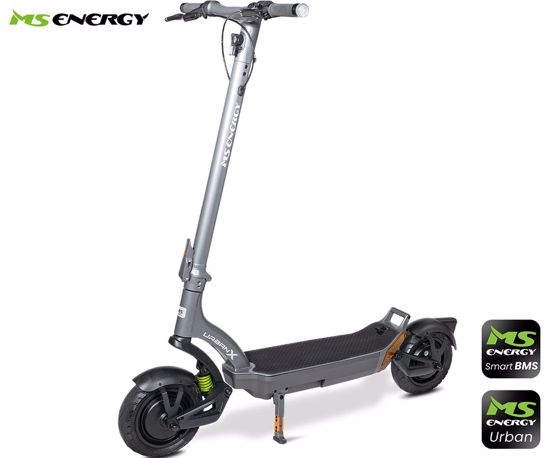 Fotografija izdelka MS ENERGY URBAN X električni skiro, 10" gume, 2x 300W motor, 60km doseg, 720Wh 48V 15Ah baterija, vzmetenje, EBS sistem, Smart BMS, LCD zaslon, LED osvetlitev, aplikacija, srebrn (Titanium Steel)