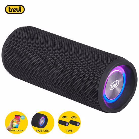 Fotografija izdelka TREVI XR 8A25 prenosni zvočnik, Bluetooth 5.0, TWS, polnilna baterija, RGB LED osvetlitev, USB / AUX / microSD, črn