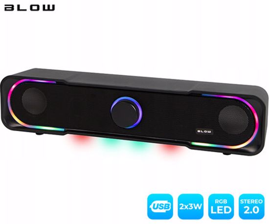 Fotografija izdelka BLOW MS-32 Adrenaline računalniški zvočnik / soundbar, 2.0 STEREO, USB, RGB LED osvetlitev, nadzor glasnosti, črn