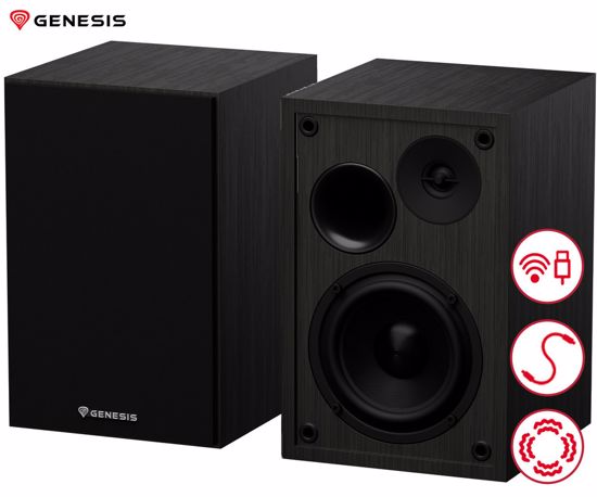 Fotografija izdelka GENESIS ARSEN 302BT računalniški zvočniki, STEREO 2.0, 20W RMS, Bluetooth 5.3, 4" woofer + 1.25" tweeter, BassReflex funkcija, gumbi za upravljanje, RCA/Chinch, MDF les, črni (Classic Black)