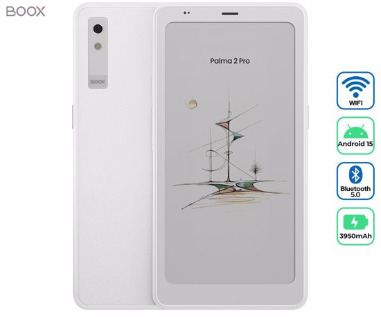Fotografija izdelka BOOX Palma2 Pro e-bralnik / tablični računalnik, 6.13", barvni zaslon, Android, 8GB+128GB, 4G LTE, WIFI, Bluetooth 5.1, GPS, 3950mAh baterija, USB Type-C, microSD, 16MP kamera, bel