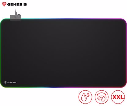 Fotografija izdelka GENESIS BORON 500 XXL RGB podloga za miško, 800x400mm, RGB LED osvetlitev, gladka površina, protizdrsna podlaga, prešiti robovi, črna