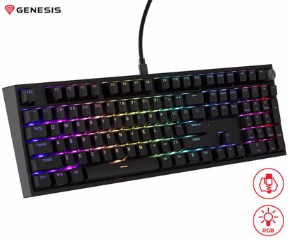 Fotografija izdelka GENESIS THOR 404 gaming mehanska tipkovnica, žična, RGB LED osvetlitev, Hot-Swap tehnologija, Anti-Ghosting, Gateron Yellow Pro stikala, spomin, programska oprema, Plug & Play, F1-F12, črna