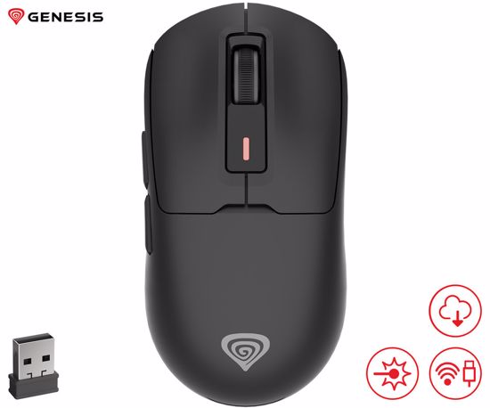 Fotografija izdelka GENESIS ZIRCON 660 PRO brezžična miška, gaming / pisarniška, 26.000DPI, USB 2.4GHz / Bluetooth / USB Type-C, 6 gumbov, polnilna baterija, spomin, programska oprema, Plug & Play