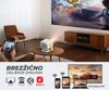 Fotografija izdelka BYINTEK UFO U90 MAX prenosni 4LED DLP projektor, Android TV, Dual WIFI, Bluetooth, polnilna baterija, 700 ANSI lumnov, samodejni fokus, STEREO zvočniki, max 4K UHD, USB / HDMI / AUX, +daljinec, bel