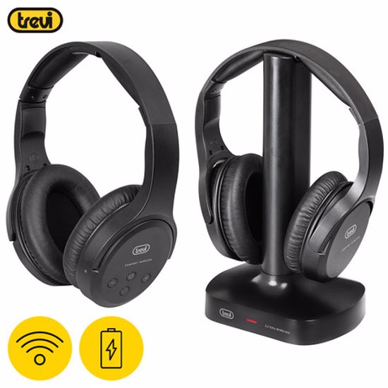 Fotografija izdelka TREVI Brezžične naglavne TV Hi-Fi slušalke FRS 1580, 2x slušalke + polnilna postaja, baterija, do 30m