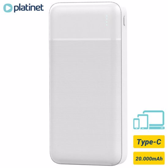 Fotografija izdelka Platinet PMPB20W706 powerbank polnilna baterija, 20.000mAh, 2x USB Type-A, 1x USB Type-C, 1x microUSB, LED indikator baterije, +kabel, bela