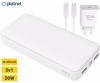 Fotografija izdelka Platinet PMPB20SET 3v1 komplet powerbank polnilna baterija, +adapter 20W, +kabel 100cm,, 20.000mAh, Power Delivery, 2x USB Type-A, 1x USB Type-C, 1x microUSB, LED indikatorji, bel