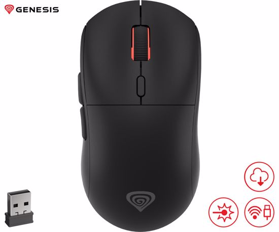 Fotografija izdelka GENESIS ZIRCON XIII brezžična miška, gaming / pisarniška, 26.000DPI, USB 2.4GHz / USB Type-C, 7 gumbov, polnilna baterija, spomin, programska oprema, Plug & Play, črna (Onyx Black)