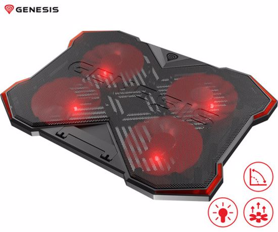 Fotografija izdelka GENESIS OXID 260 hladilno stojalo / podstavek, za prenosnike do 17.3", 8 naklonov, LED osvetlitev, 4 ventilatorji, USB vhod