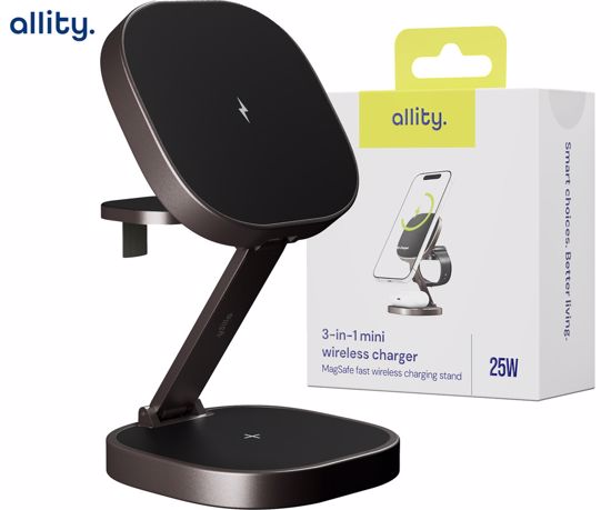Fotografija izdelka ALLITY AWC-220-25WMS brezžični polnilec / stojalo / polnilna postaja, univerzalni, 25W brezžično polnjenje, MagSafe tehnologija, nastavljiv naklon, USB-C, priložen kabel, siv (Graphite)