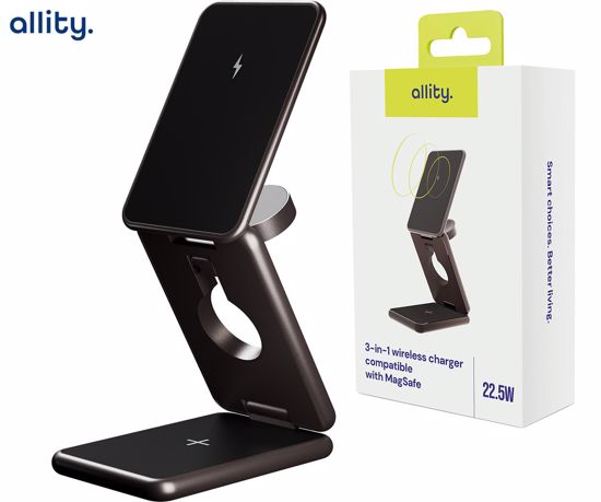Fotografija izdelka ALLITY AWC-230-225WMS brezžični polnilec / stojalo / polnilna postaja, univerzalni, 22.5W brezžično polnjenje, MagSafe tehnologija, nastavljiv naklon, USB-C, priložen kabel, siv (Graphite)